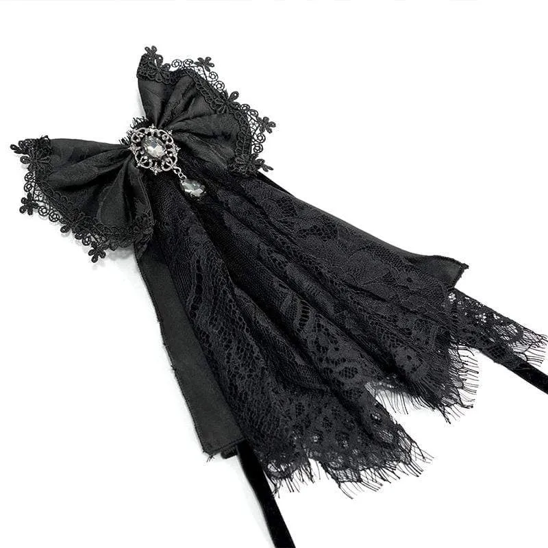 Damen Gothic Lace Bowknot Schwarz Neckwear