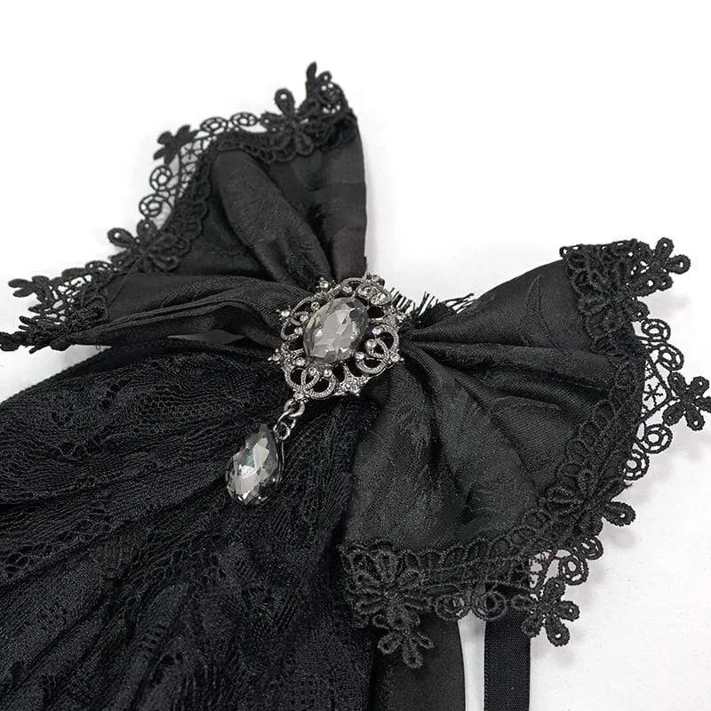 Damen Gothic Lace Bowknot Schwarz Neckwear
