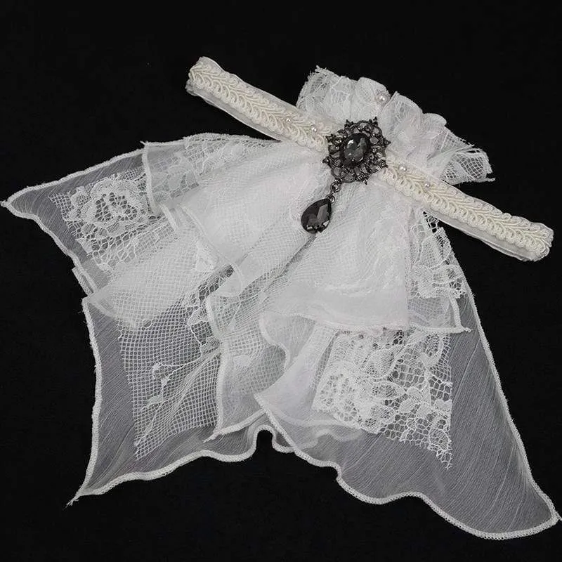 Damen Gothic Lace Multilayer Weiß Neckwear