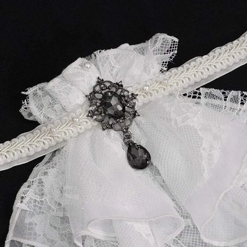 Damen Gothic Lace Multilayer Weiß Neckwear