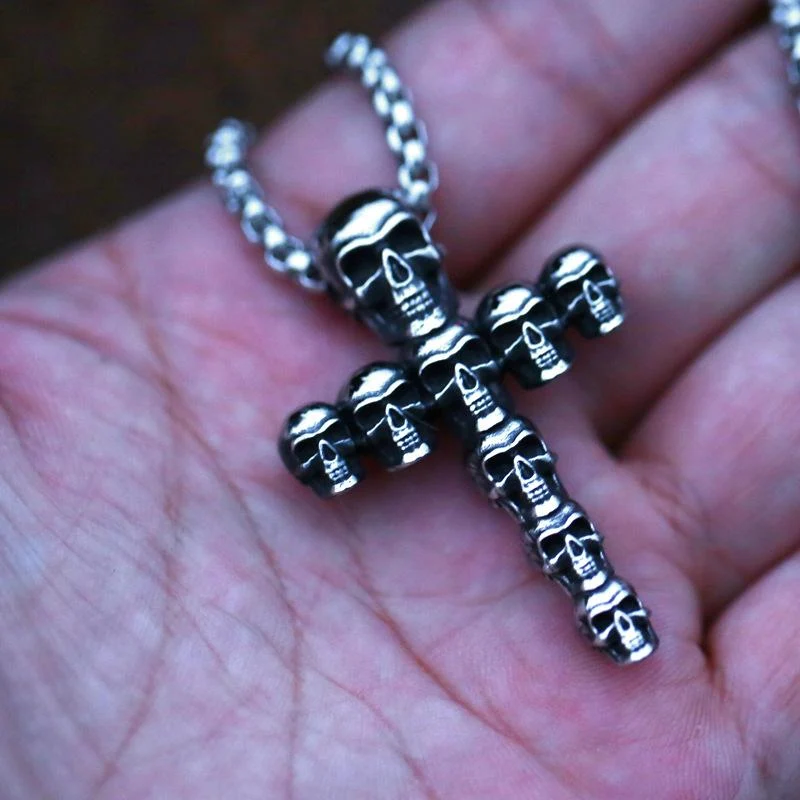 Punk-Schädel-Kreuz-Halskette für Herren