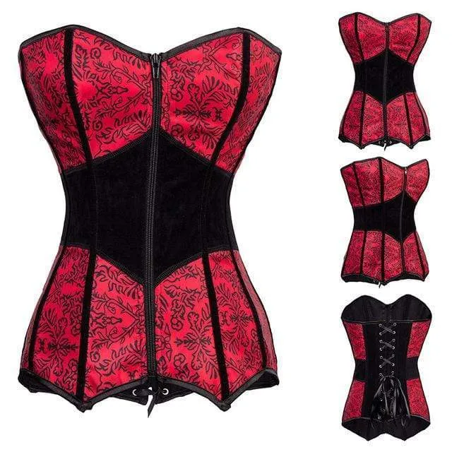 Gothic Korsetts mit Blumendruck für Damen in Rot