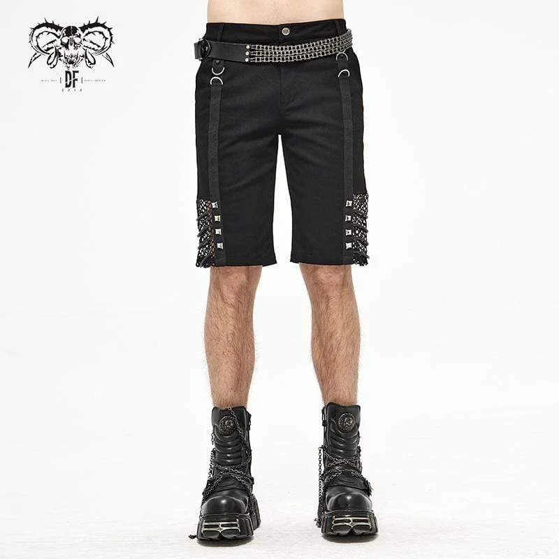 Herren Gothic Punk Rivets Mesh Schwarz Shorts