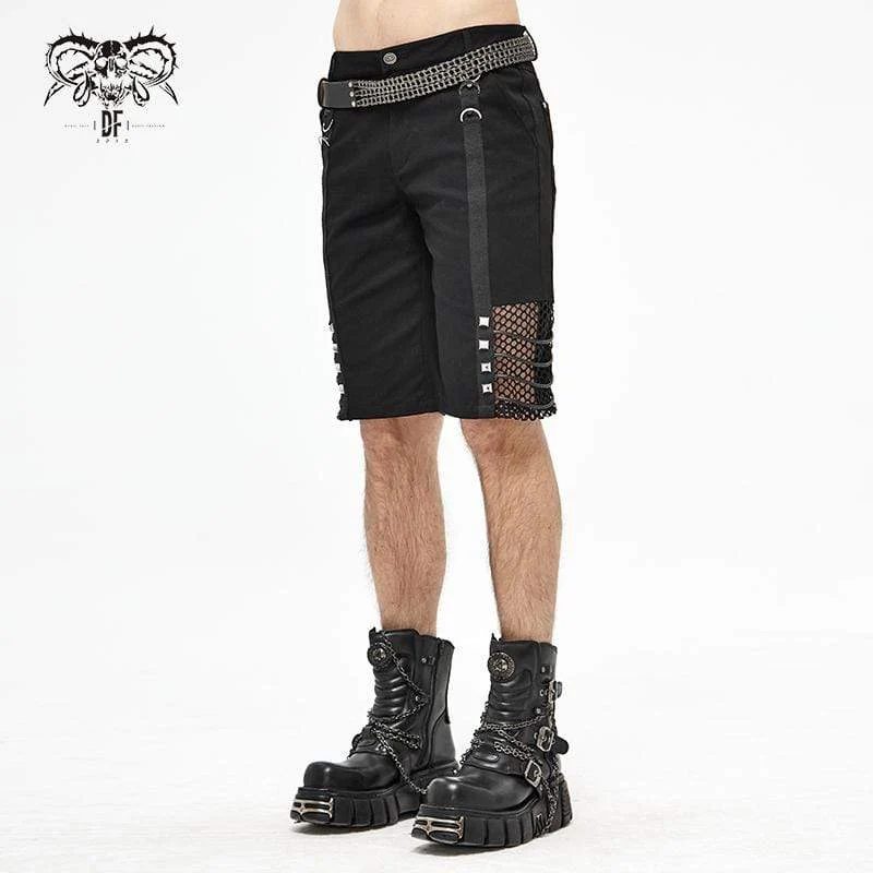 Herren Gothic Punk Rivets Mesh Schwarz Shorts