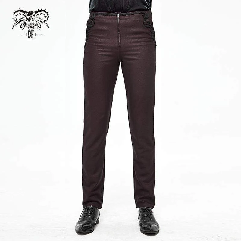 Herren Gothic Front Zip Anzughose Dunkelrot