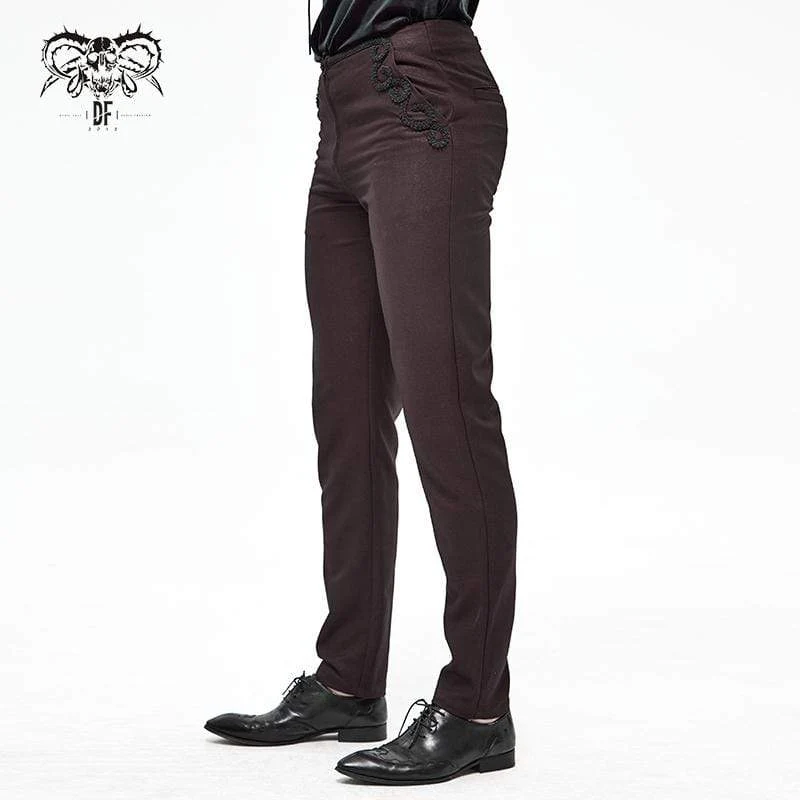 Herren Gothic Front Zip Anzughose Dunkelrot