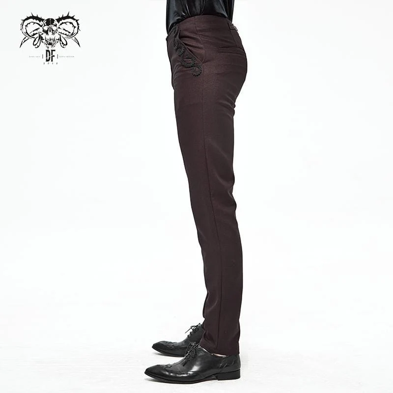 Herren Gothic Front Zip Anzughose Dunkelrot