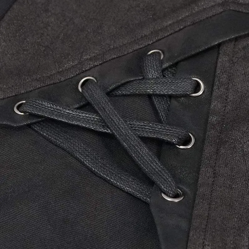 Herren Gothic-Schnürhose mit seitlichem Reißverschluss in Schwarz