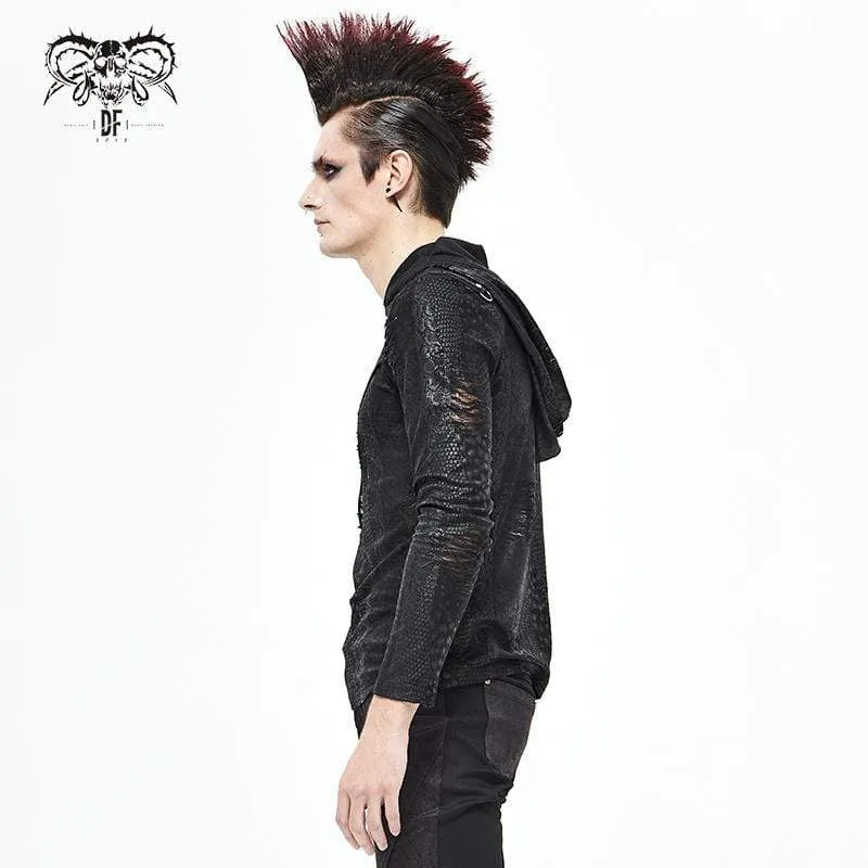 Herren Gothic Punk Unregelmäßige Ripped Black Hoodies
