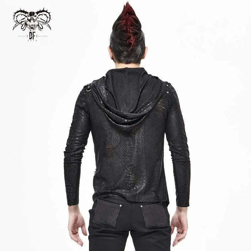 Herren Gothic Punk Unregelmäßige Ripped Black Hoodies