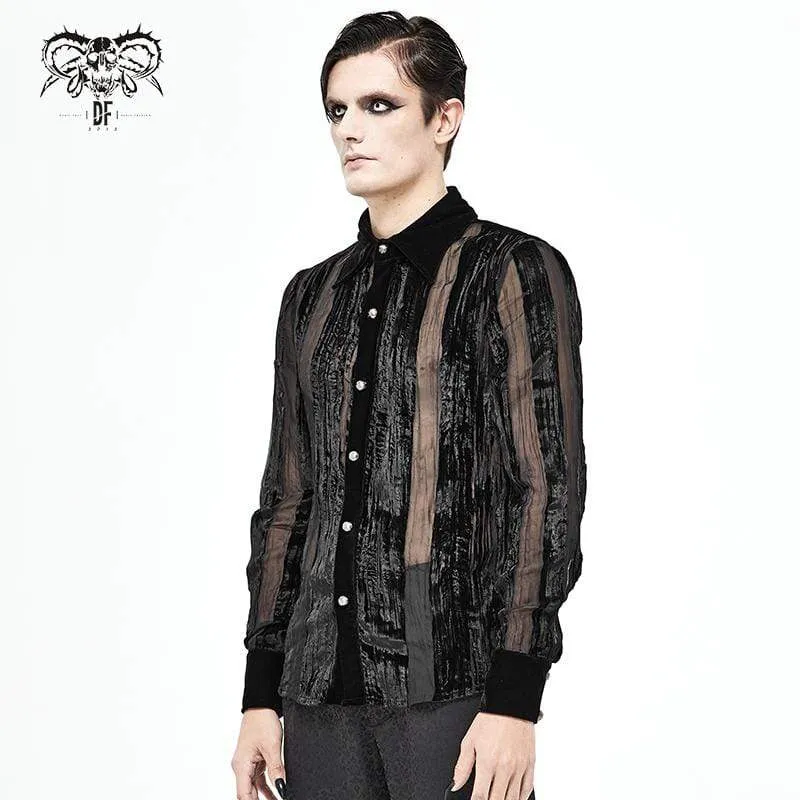 Herren Gothic Punk Stripe Sheer Schwarzes Hemd
