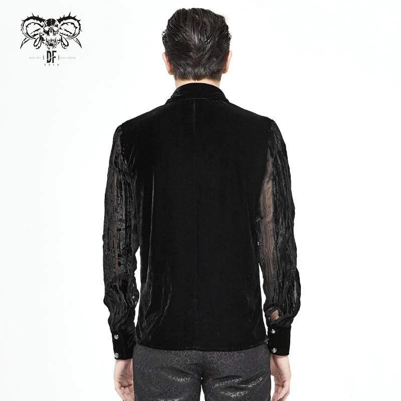 Herren Gothic Punk Stripe Sheer Schwarzes Hemd