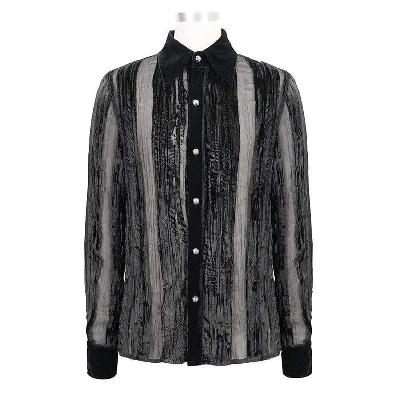 Herren Gothic Punk Stripe Sheer Schwarzes Hemd