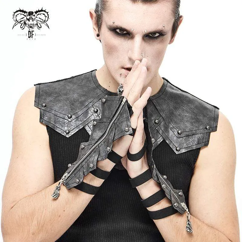 Herren Gothic Nieten Elastische Bandage Schwarze Handschuhe mit Totenkopf-Reißverschluss