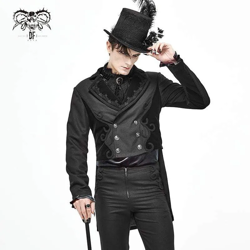 Herren Gothic Zweireiher Jacquard Schwalbenschwanz Anzug Mantel Schwarz