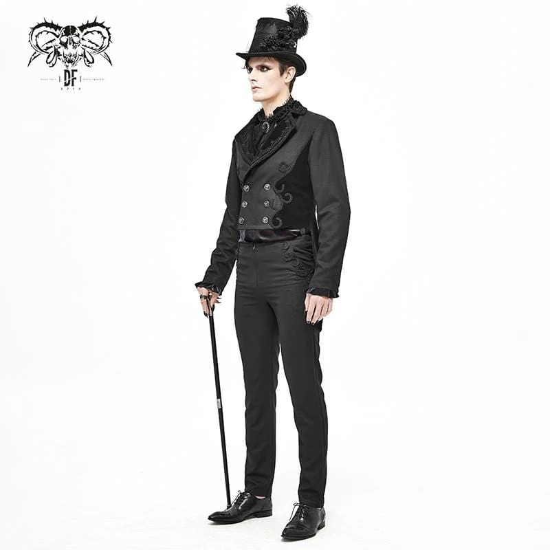 Herren Gothic Zweireiher Jacquard Schwalbenschwanz Anzug Mantel Schwarz