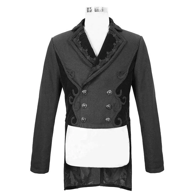 Herren Gothic Zweireiher Jacquard Schwalbenschwanz Anzug Mantel Schwarz