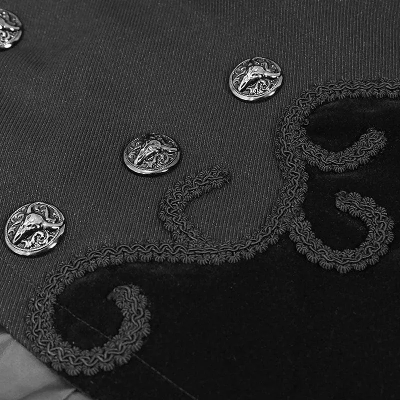 Herren Gothic Zweireiher Jacquard Schwalbenschwanz Anzug Mantel Schwarz