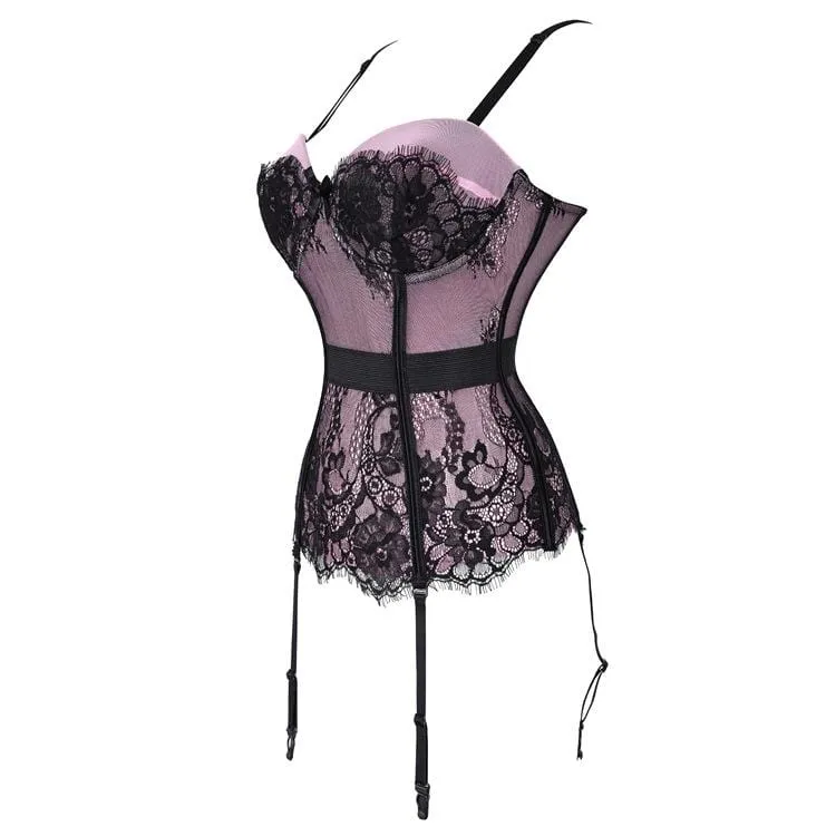 Damen Vintage Gothic Blumenspitze Overbust Korsetts