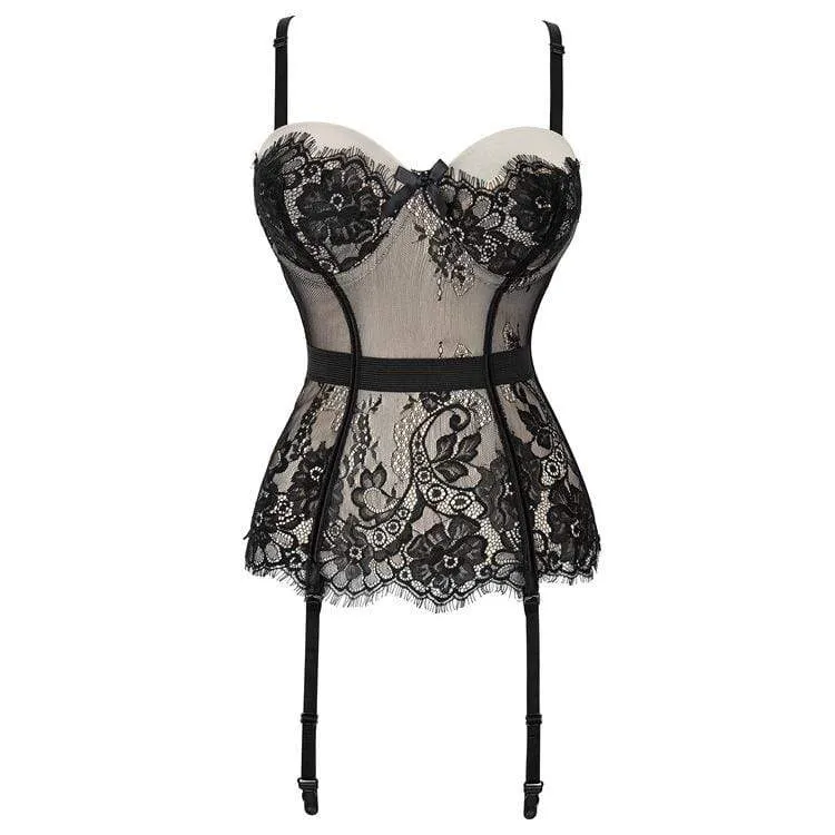 Damen Vintage Gothic Blumenspitze Overbust Korsetts
