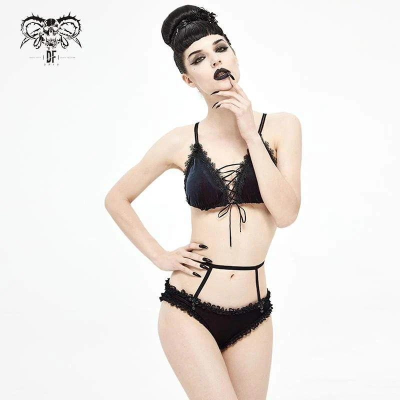 Damen Grunge Lace Black Bikini mit Boyshort Bottoms