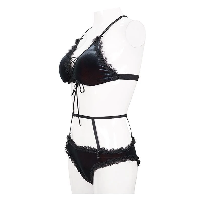 Damen Grunge Lace Black Bikini mit Boyshort Bottoms