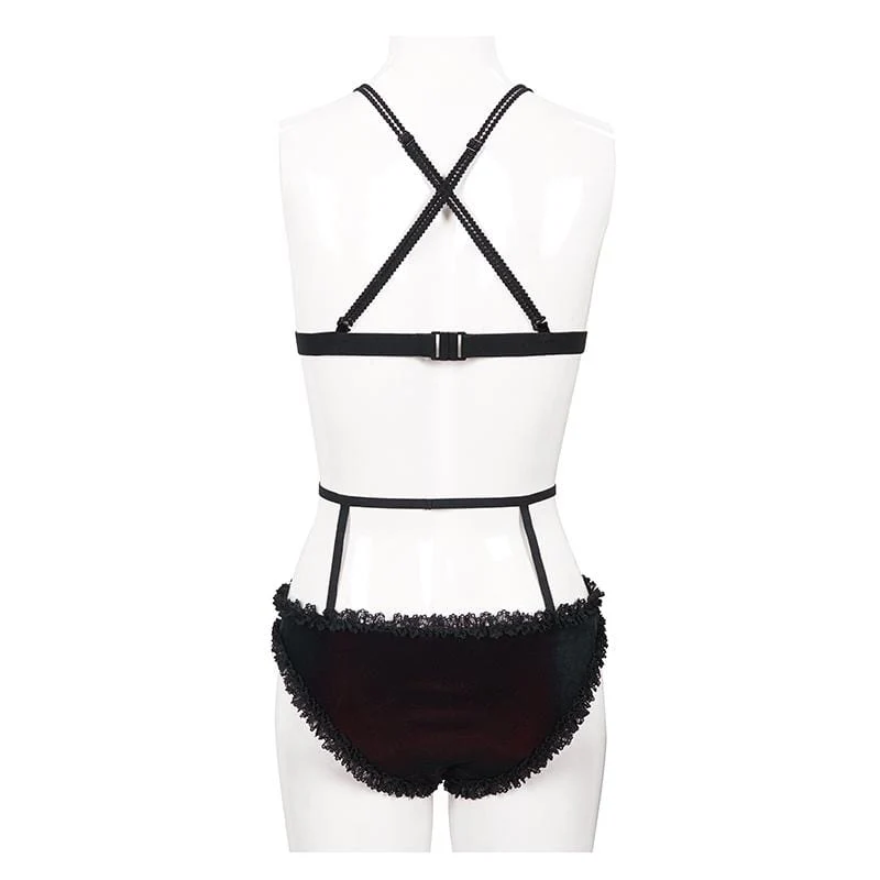 Damen Grunge Lace Black Bikini mit Boyshort Bottoms