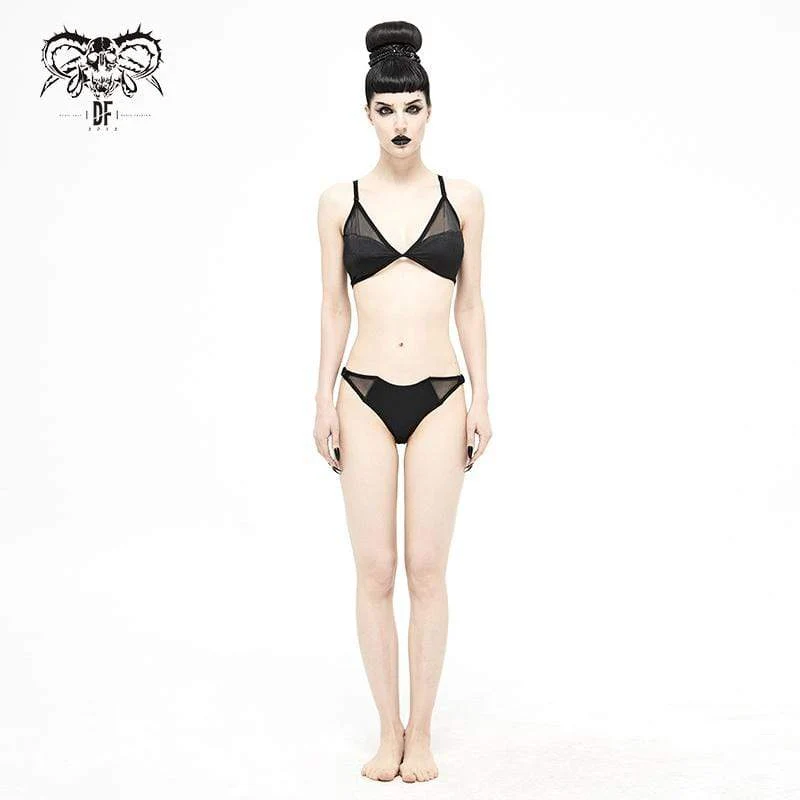 Frauen Gothic Black Net Overlay Triangle Bikini