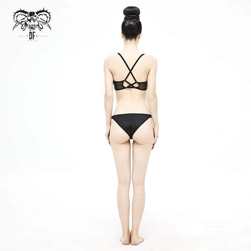 Frauen Gothic Black Net Overlay Triangle Bikini