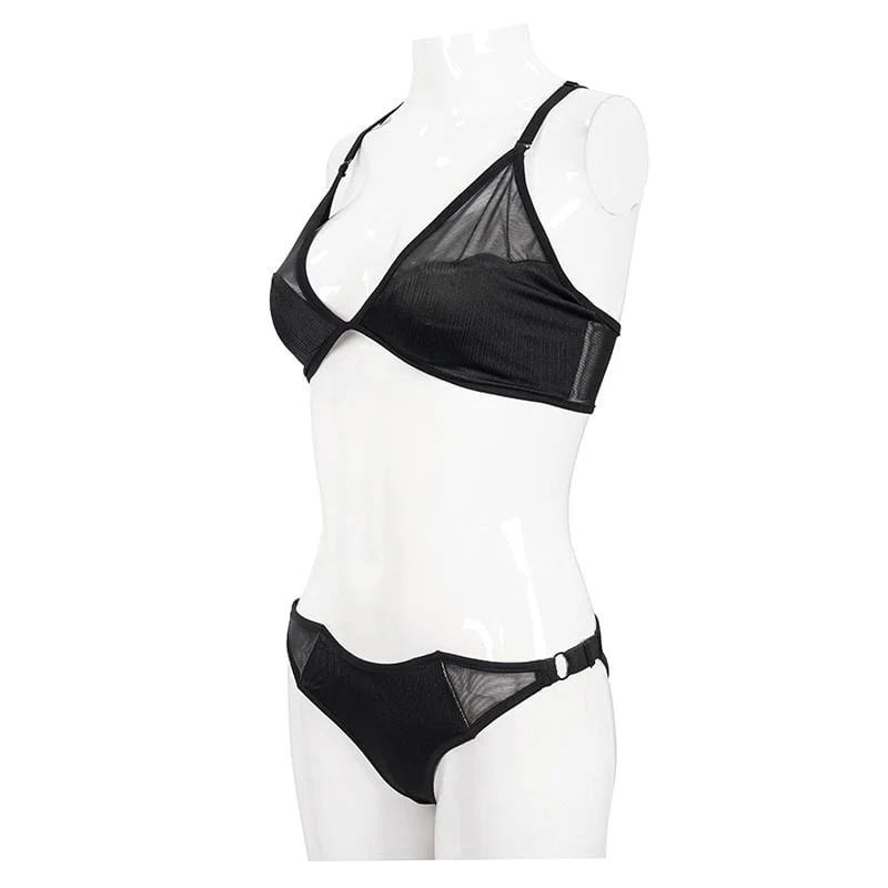 Frauen Gothic Black Net Overlay Triangle Bikini