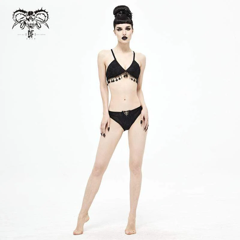 Frauen Gothic Schwarzes Kreuz über Schultergurt Bikini