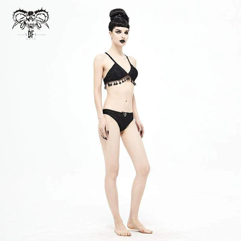 Frauen Gothic Schwarzes Kreuz über Schultergurt Bikini