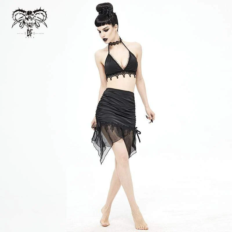 Damen Gothic Black Rüschen Asymmetrical Hem Skirtini