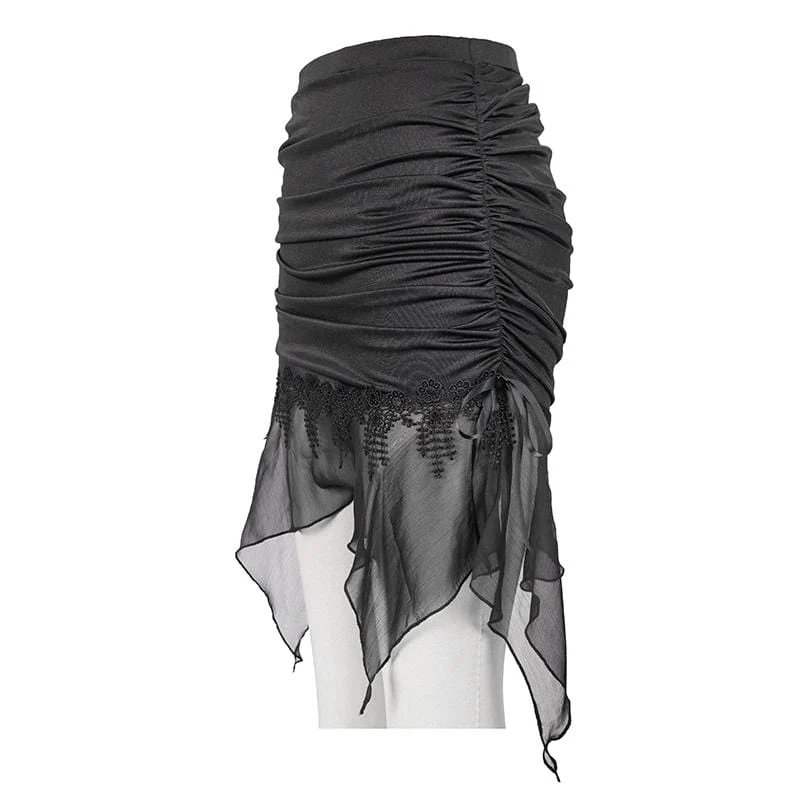Damen Gothic Black Rüschen Asymmetrical Hem Skirtini