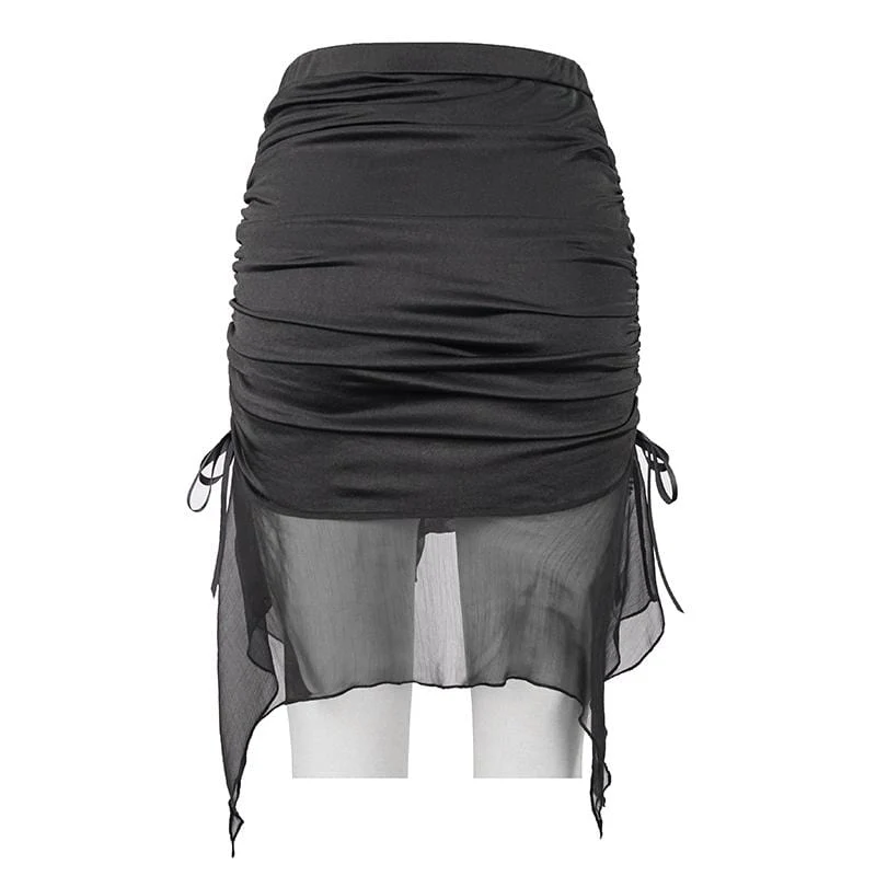Damen Gothic Black Rüschen Asymmetrical Hem Skirtini