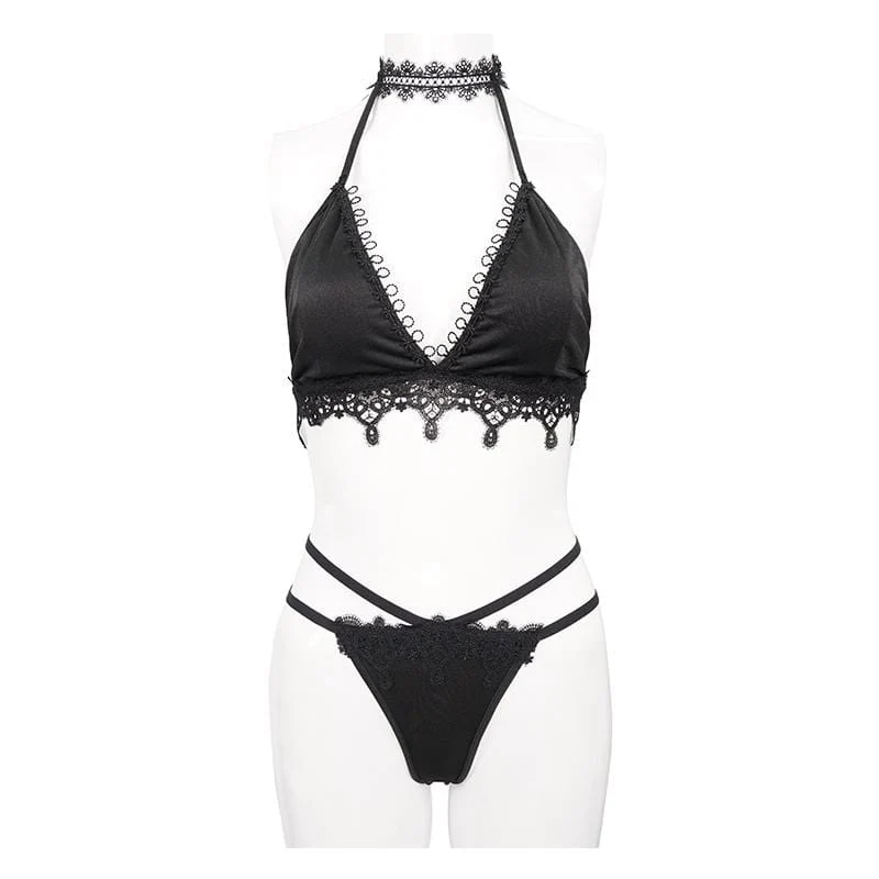 Frauen Punk Black Triangle Lace Bikini