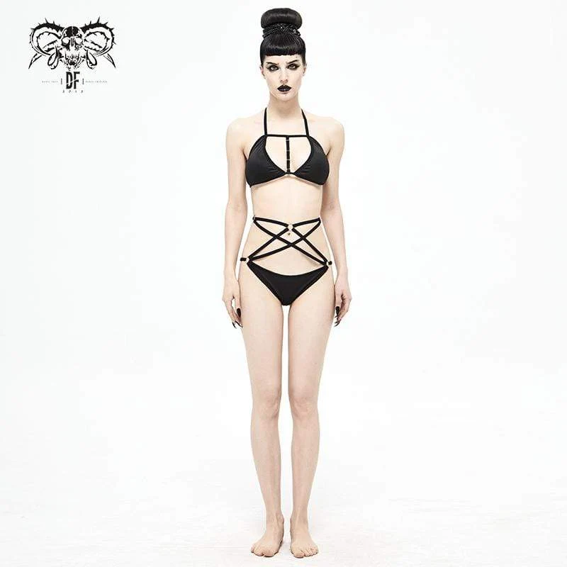 Frauen Punk Triangle Neckholder Riemchen Bikini