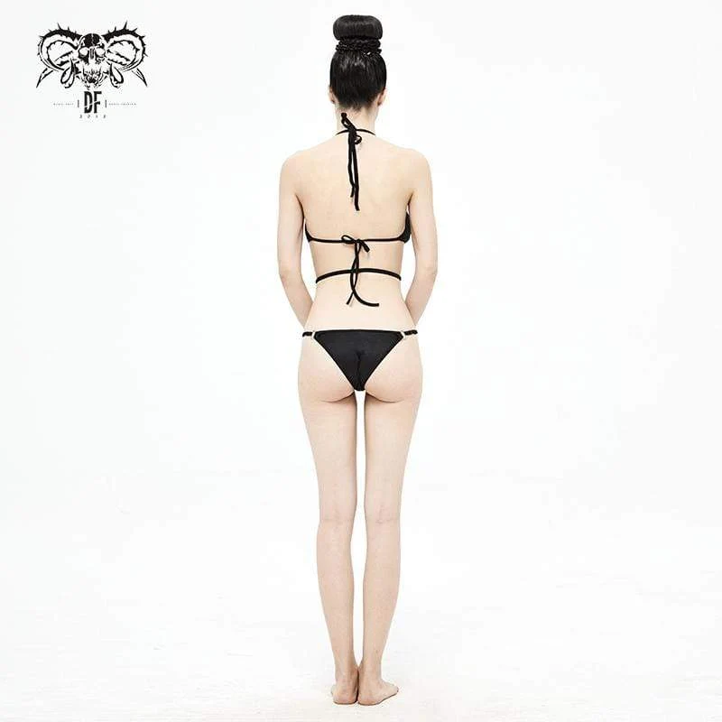 Frauen Punk Triangle Neckholder Riemchen Bikini