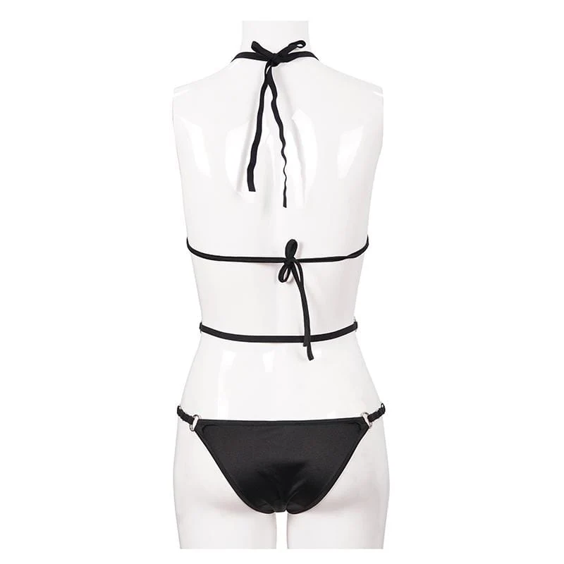 Frauen Punk Triangle Neckholder Riemchen Bikini