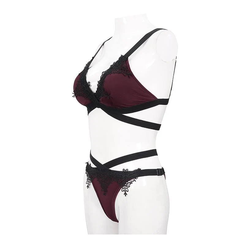 Frauen Gothic Wine Red Strappy Bikini
