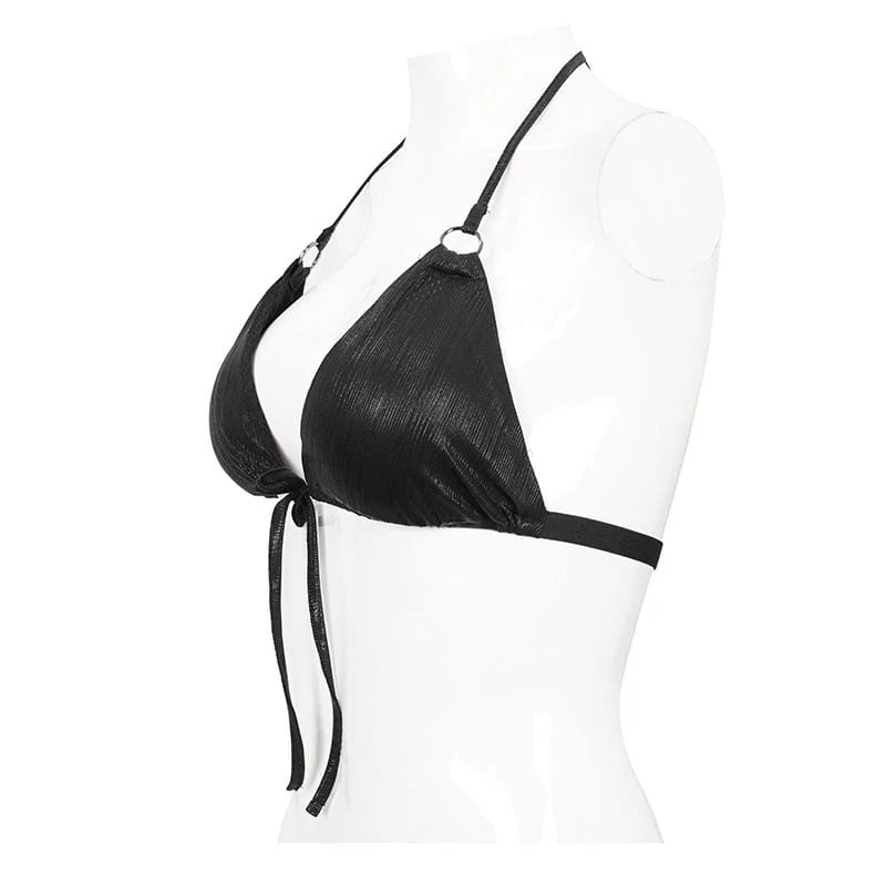 Frauen Punk Black Triangle Neckholder Bikini Top