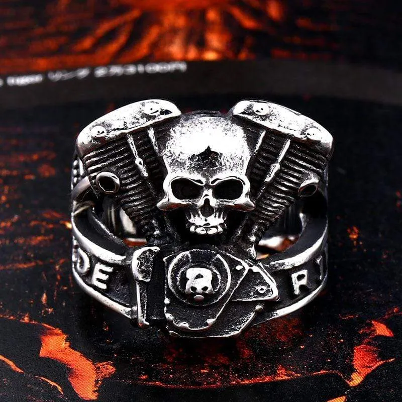 Herren Gothic Punk Hohler Totenkopf Buchstabenring