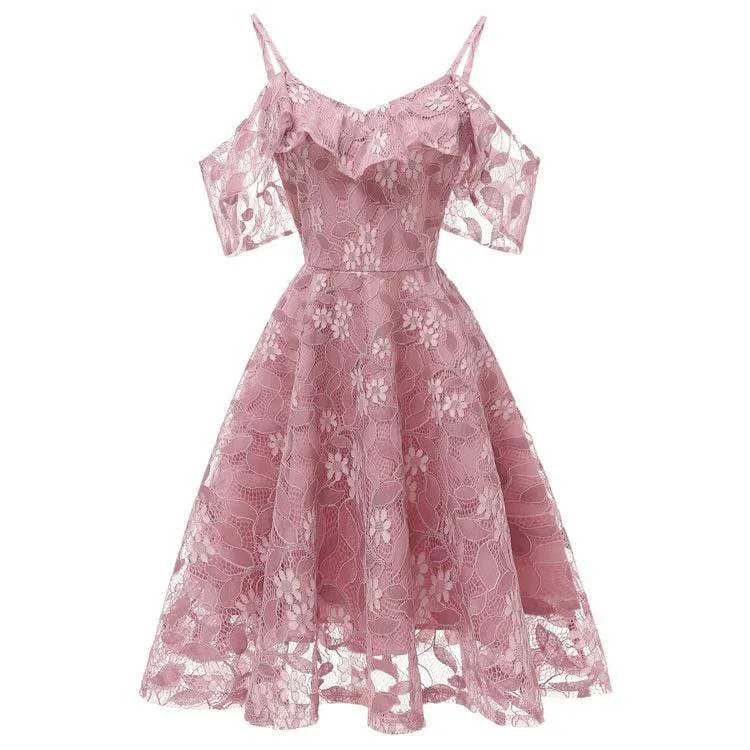 Damen Vintage Spitze Partykleider Abendkleider Hochzeitskleid