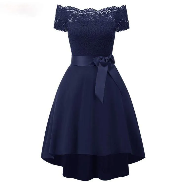 Damen Vintage Off Shoulder Spitze Partykleider Hochzeitskleid