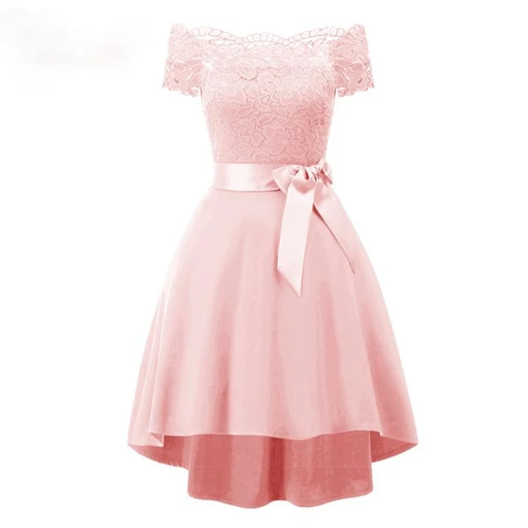 Damen Vintage Off Shoulder Spitze Partykleider Hochzeitskleid