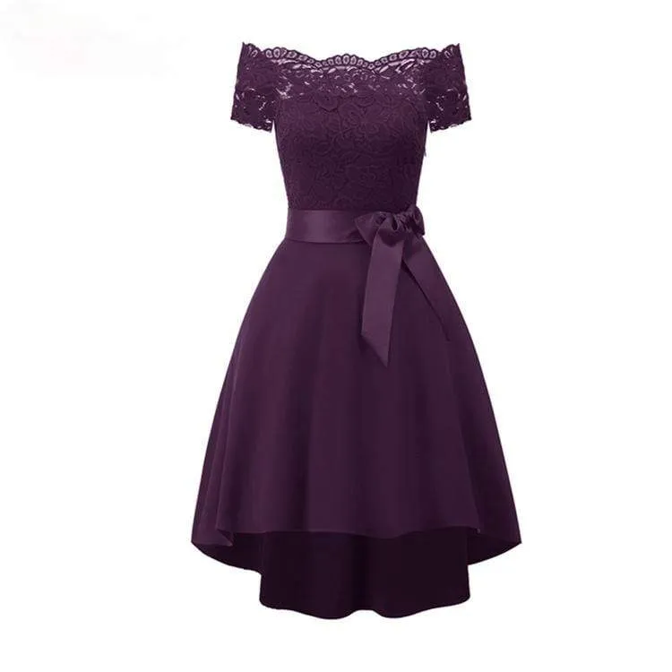 Damen Vintage Off Shoulder Spitze Partykleider Hochzeitskleid