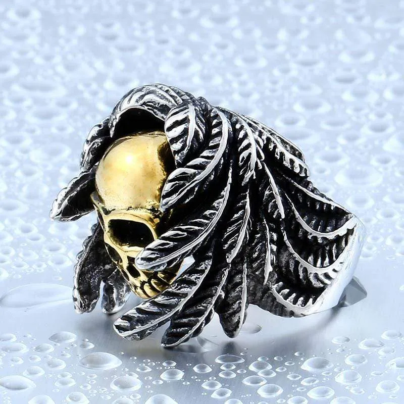Herren Punk Feather Skulls Ringe