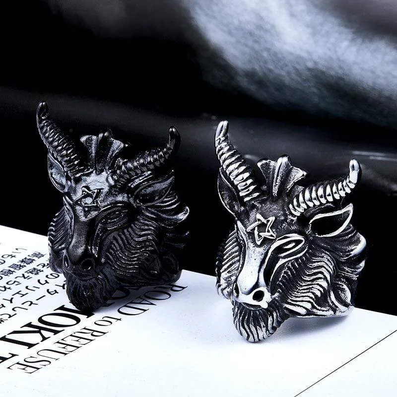 Herren Punk Pentagramm Satan RAMS Ringe
