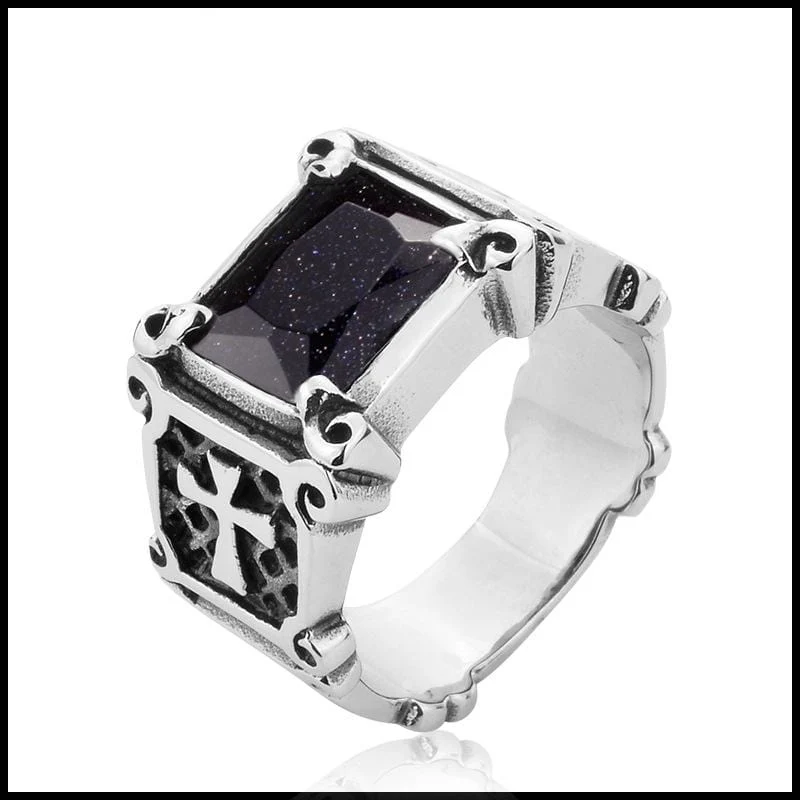 Herren Punk Strass / Blue San Cross Ringe