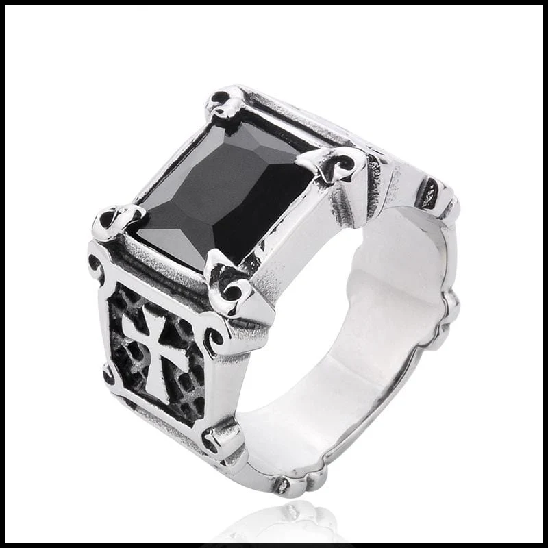Herren Punk Strass / Blue San Cross Ringe